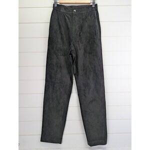 Vintage Pia Rucci Suede Leather Pants 6 Black 80s High Waisted Model Off Duty